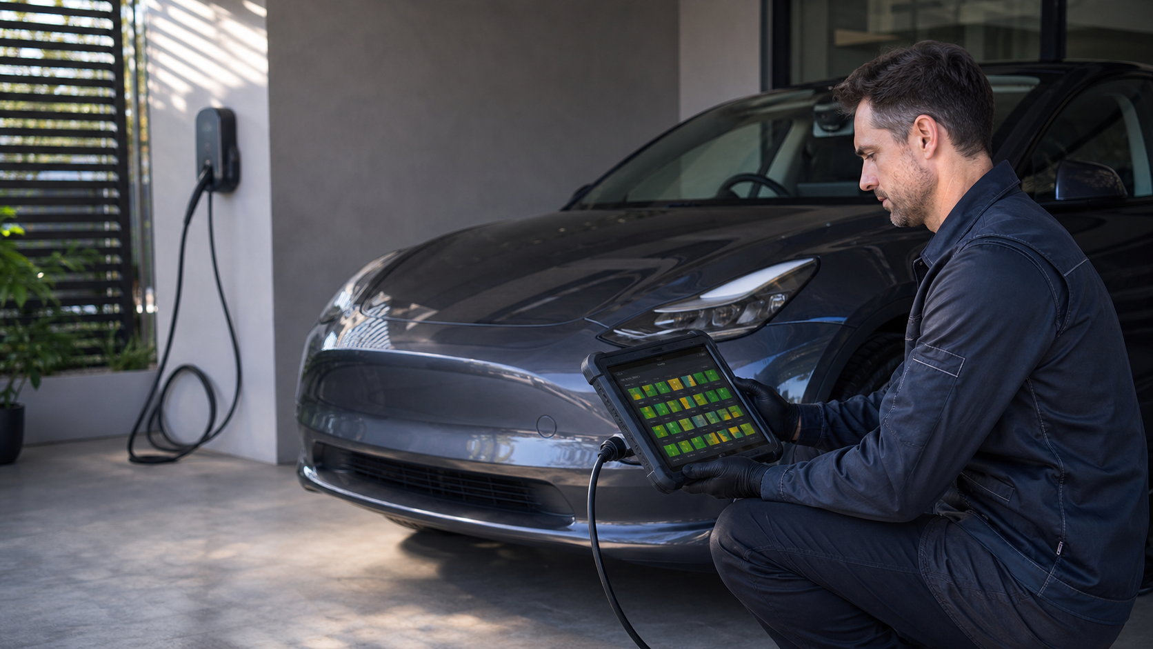 Inspector performing an individual-cell EV battery State of Health test